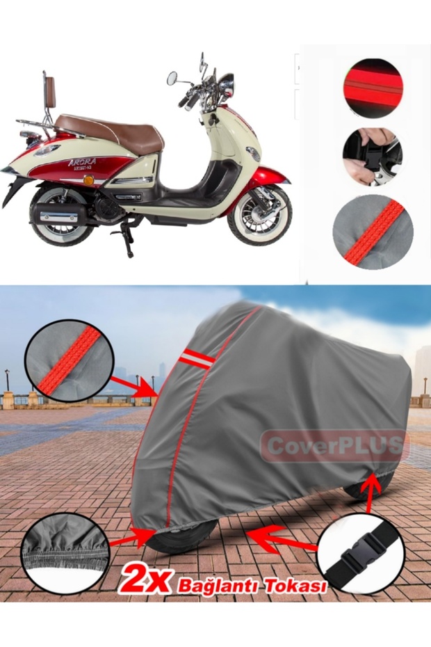 Arora Ar 150T-N2 Nostalgia Tarpaulin Motor Tarpaulin Motorcycle Cover Tent Red Stitched Gray