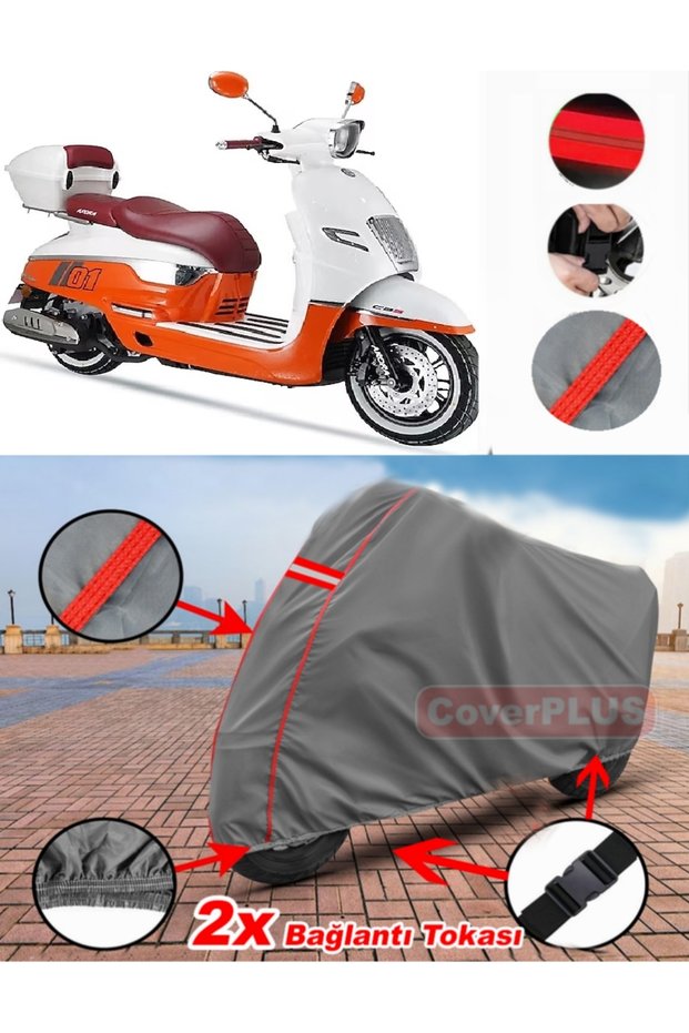Arora Malibu Pro Tarpaulin Motor Tarpaulin Motorcycle Cover Tent Red Stitched Gray
