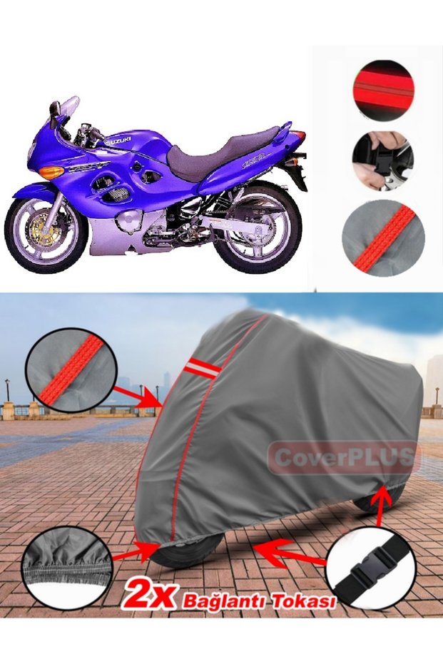 For Suzuki Gsx 600 F Tarpaulin Motor Tarpaulin Motorbike Cover Tent Red Stitched Grey