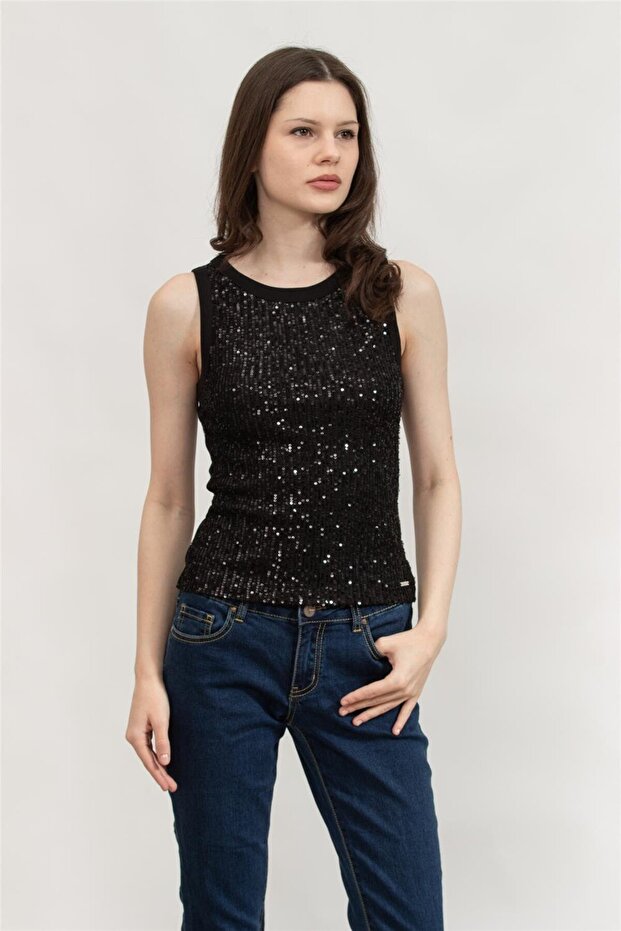 ALEXIA SEQUINS TANK TOP Kadın Siyah Atlet W5GP06KCS10-JBLK - 2