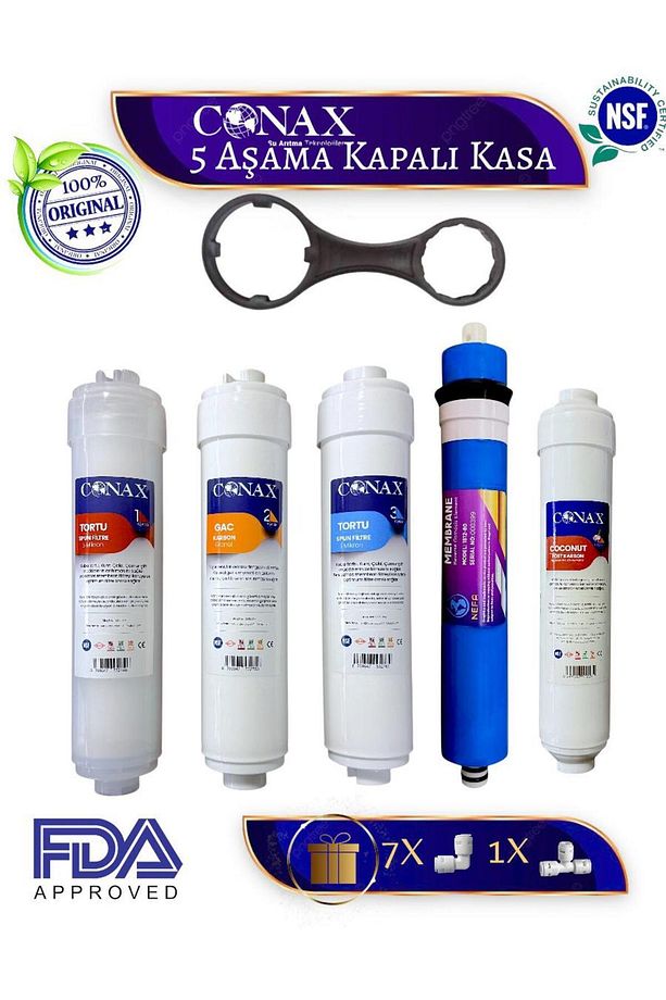 Tüm Kapalı Kasalar Ile Uyumlu 5 Aşamalı Inline Filtre Seti, 80 Gpd Membran, Anahtar Hediyeli - 1