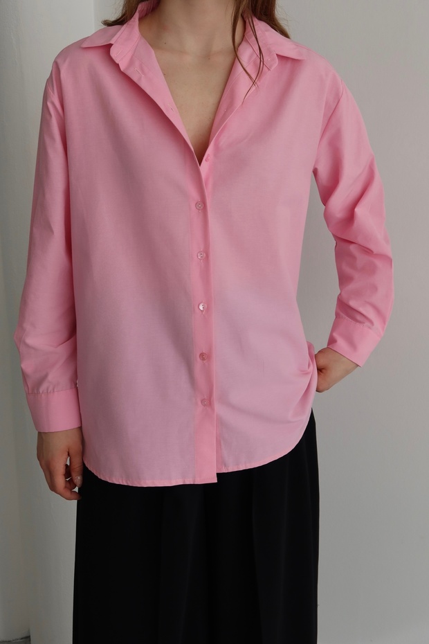 Kadın Oversize Basic Gömlek ESM2528/Pudra - 8