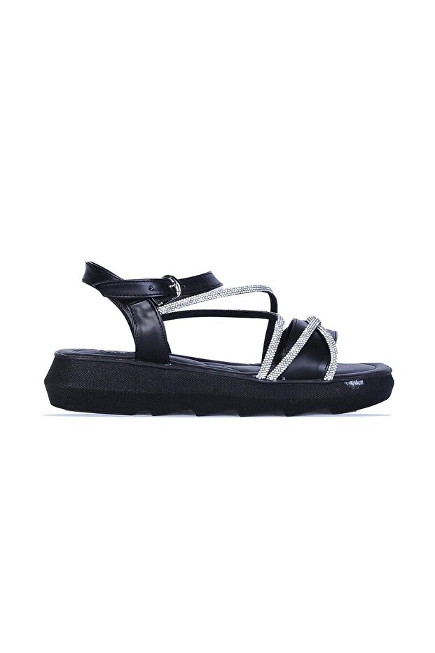 صندل مسطح للسيدات من By5 Moonlight Black Stone