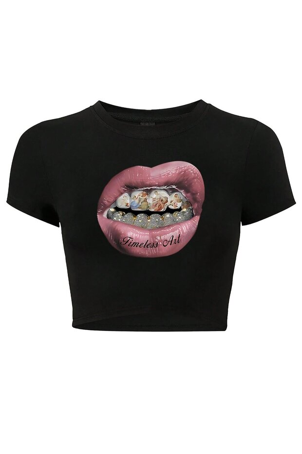 Women's Timeless Art Crop T-Shirt Black