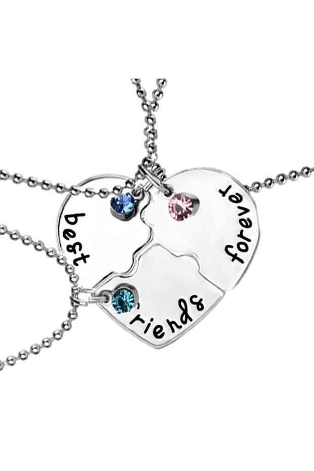Puzzle Heart Stoned Best Friend Necklace 3 Pieces Make Brown Stylish Young Gift Necklace
