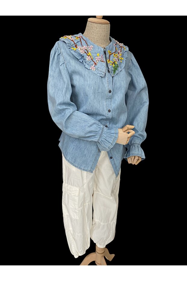 Kristal taş işlemeli gömlek - 3