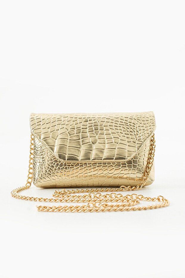 Gold Long Strap Croquet Clucth Jake Women's Hand and Shoulder Bag