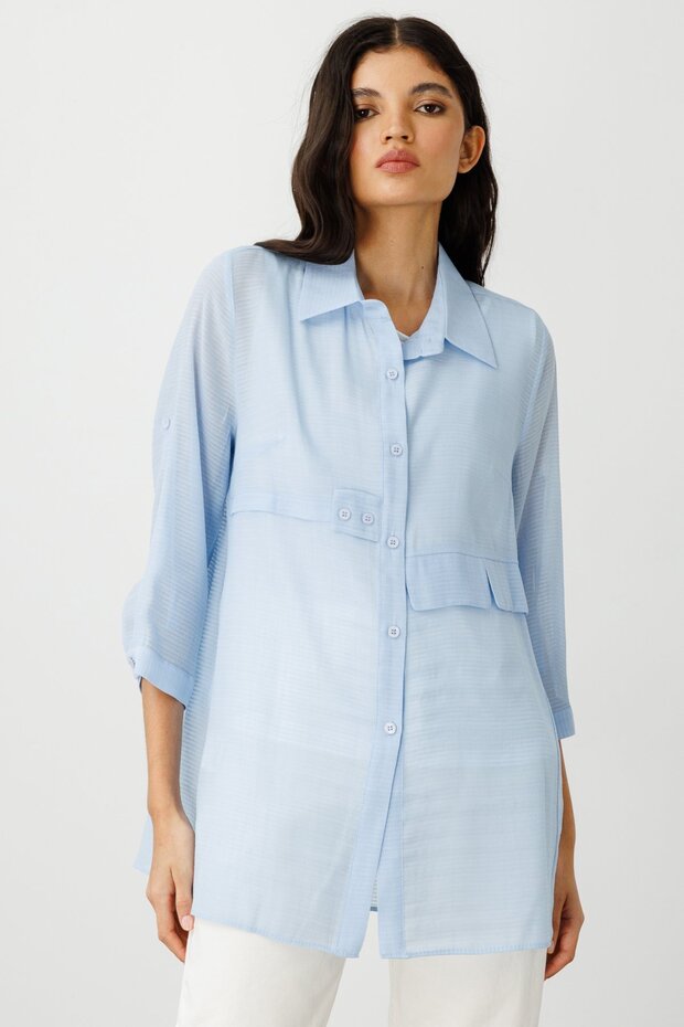 Buttoned Blouse with Inner Tank Blue