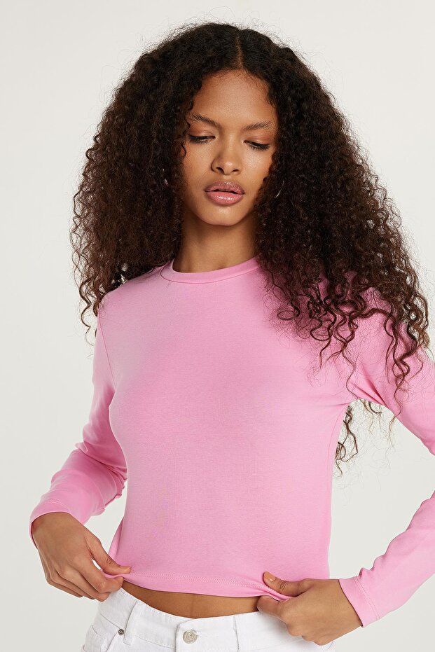 Women's Slim Fit Slim Fit Crew Neck Pink Blouse