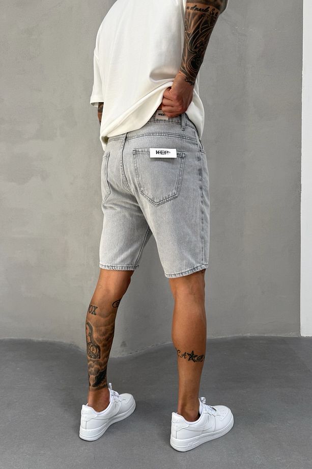 Gri Denim Kumaş Erkek Jean Kot Şort Mz467 - 8