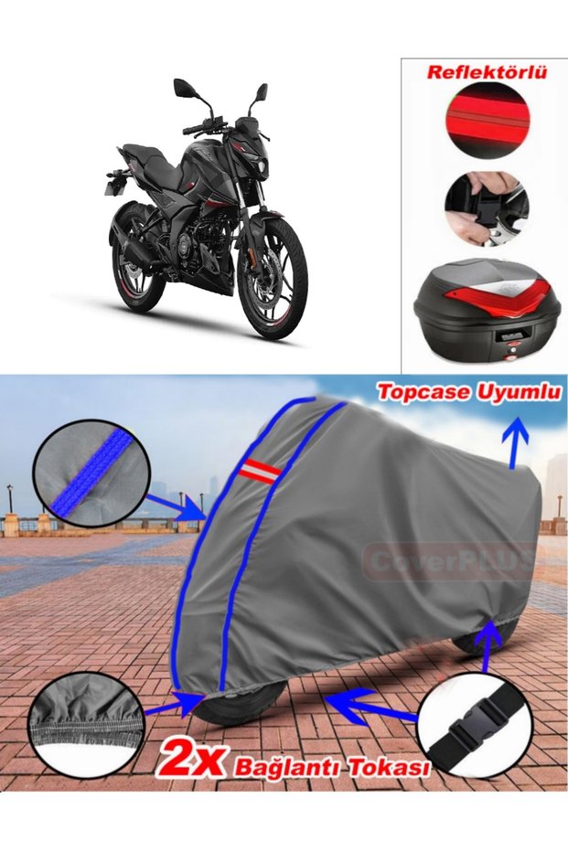 Blue Stitched Gray Bajaj Pulsar N 250 Tarpaulin Topcase Rear Bag Compatible Motor Tarpaulin