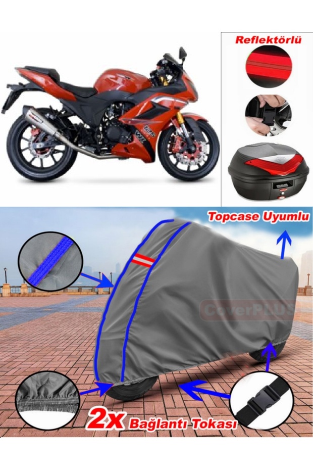 Blue Stitched Grey Bumoto/Jinling Caliber 250Cc Tarpaulin Topcase Rear Bag Compatible Motor Tarpaulin