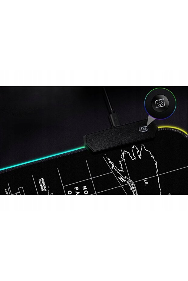 Mouse pad, Map of the World, with coloured LED, 7 colours, 4 lighting modes, non-slip, 80x30 cm - 6