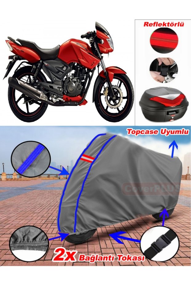 Blue Stitched Gray Tvs Apache Rtr 150 Tarpaulin Topcase Rear Bag Compatible Motor Tarpaulin
