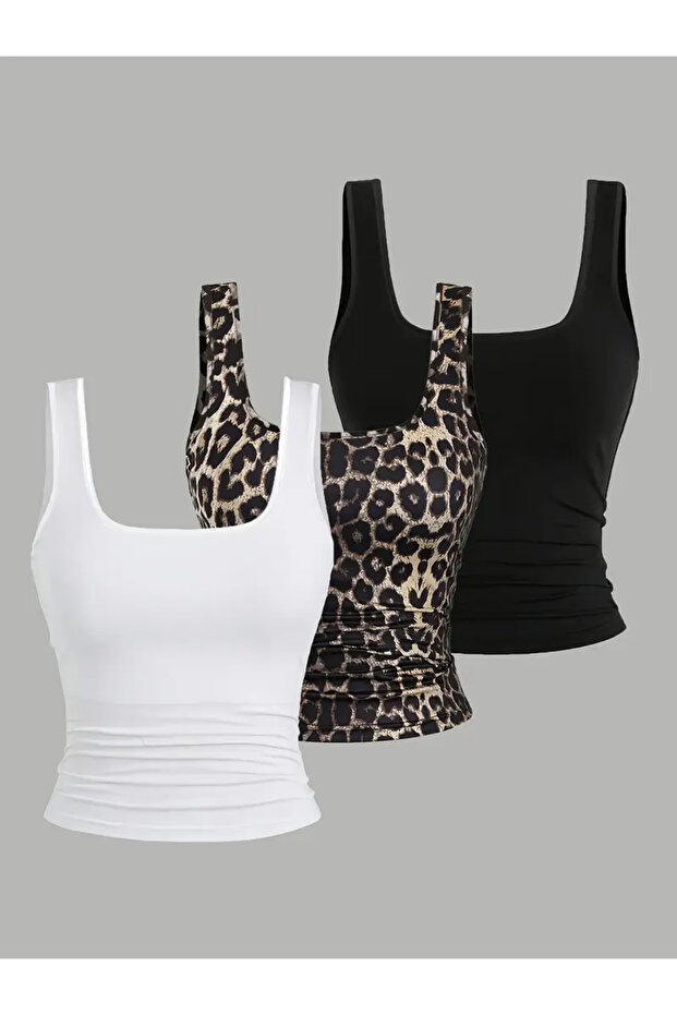 Kadın 3'lü Likralı Basic Bluz - 1