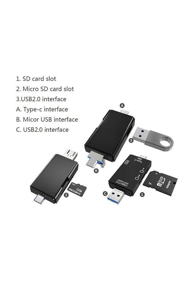3004 Type-c Usb Otg Tf Sd Micro Kart Okuyucu Card Çevirici Dönüştürücü Adaptör - 3