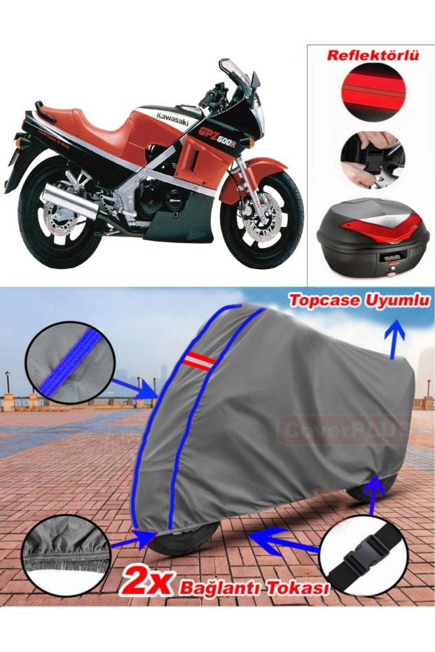 Blue Stitched Gray Kawasaki Gpz 600 R Tarpaulin Topcase Rear Bag Compatible Motor Tarpaulin