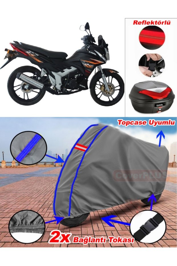 Blue Stitched Gray King Motor Kr-130-16 Tarpaulin Topcase Rear Bag Compatible Motor Tarpaulin