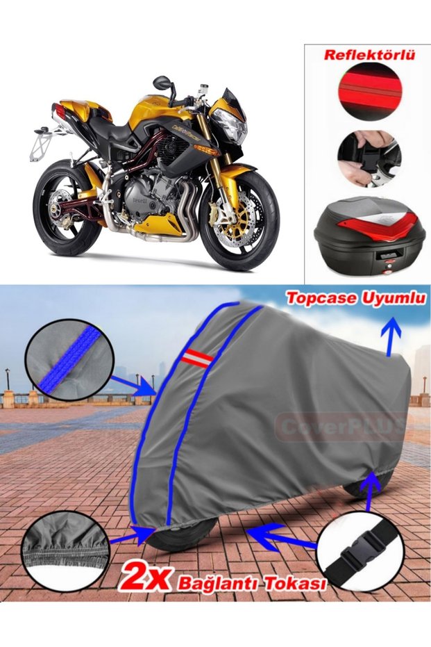 Blue Stitched Gray Benelli Tnt Cafe Racer Tarpaulin Topcase Rear Bag Compatible Motor Tarpaulin