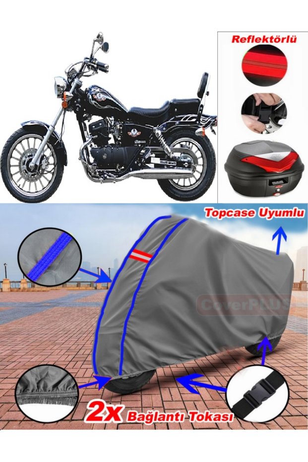 Blue Stitched Gray Regal Raptor Dd 250E-9 Tarpaulin Topcase Rear Bag Compatible Motor Tarpaulin
