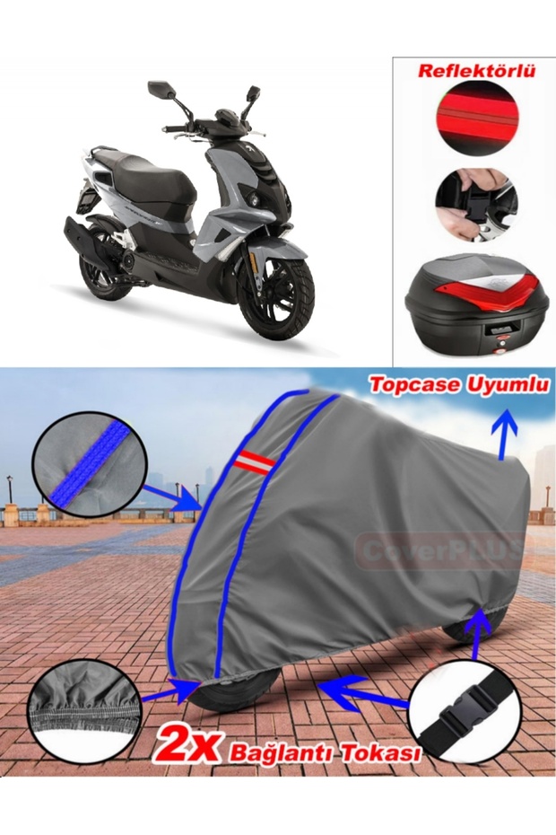 Blue Stitched Gray Peugeot Speedfight 4 Tarpaulin Topcase Rear Bag Compatible Motor Tarpaulin