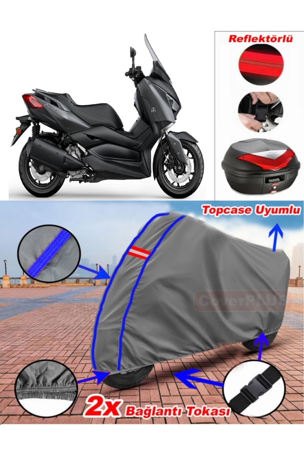 Blue Stitched Gray Yamaha X-Max 250 Abs Tarpaulin Topcase Rear Bag Compatible Motor Tarpaulin