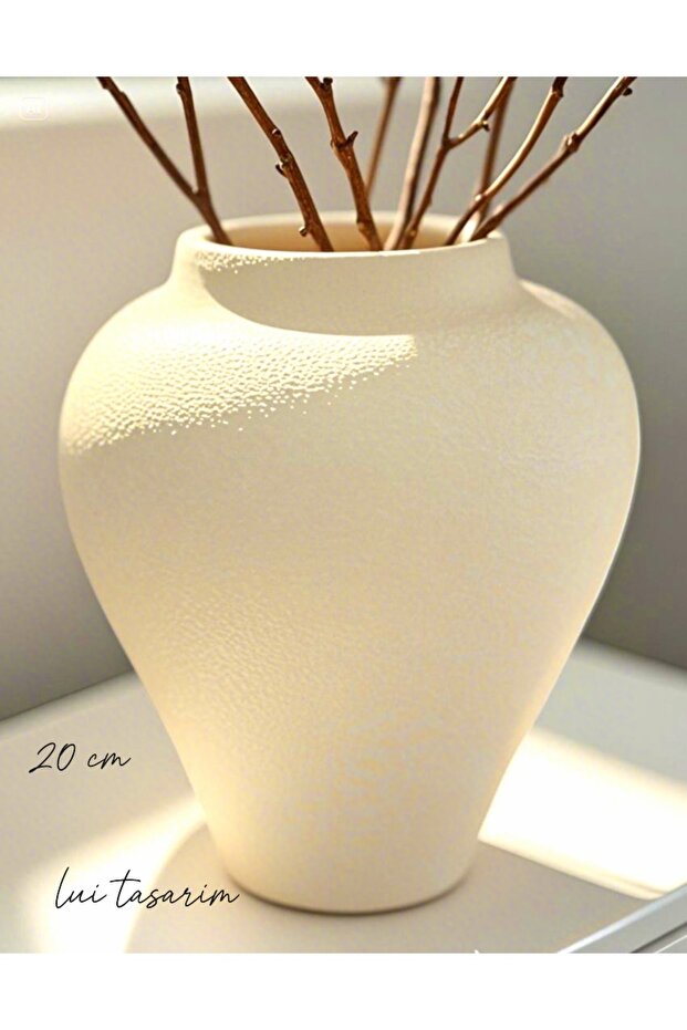 Textured Cream 20 cm Natural Ceramic Textured Vase Handmade Plain Bohemian Trend Minimalist Design