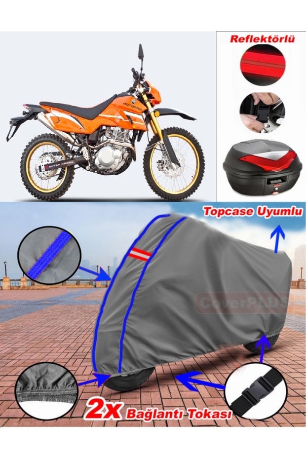 Blue Stitched Gray Motoran Cross Xf-250 Tarpaulin Topcase Rear Bag Compatible Motor Tarpaulin