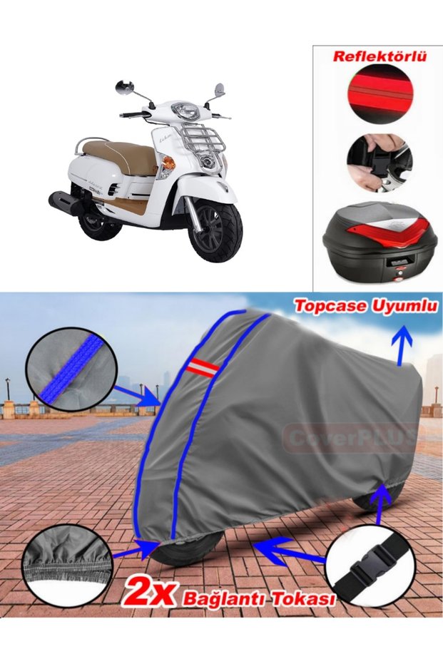 Blue Stitched Gray Kymco Like 200I Tarpaulin Topcase Rear Bag Compatible Motor Tarpaulin