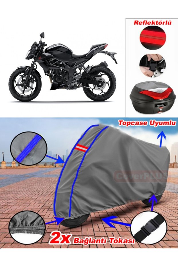Blue Stitched Gray Kawasaki Z 250Sl Tarpaulin Topcase Rear Bag Compatible Motor Tarpaulin