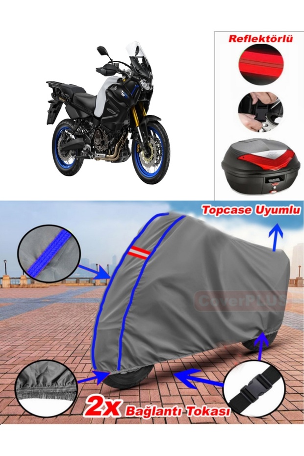 Blue Stitched Gray Yamaha Xt 1200Z Super Tenere Tarpaulin Topcase Rear Bag Compatible Motor Tarpaulin
