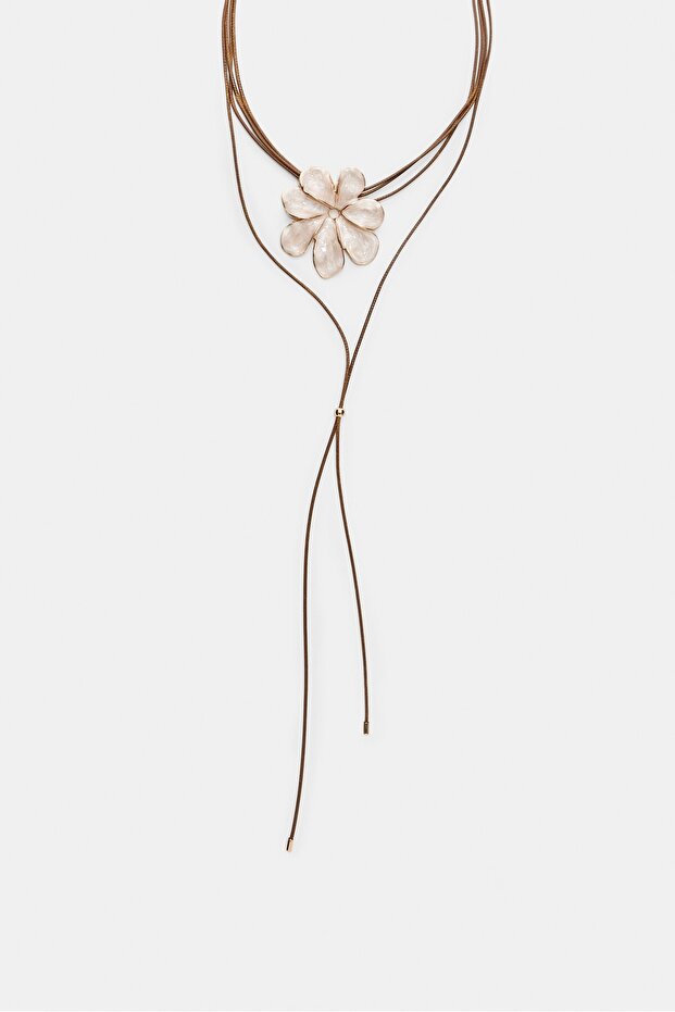 Çiçekli Kordon Kolye - 5