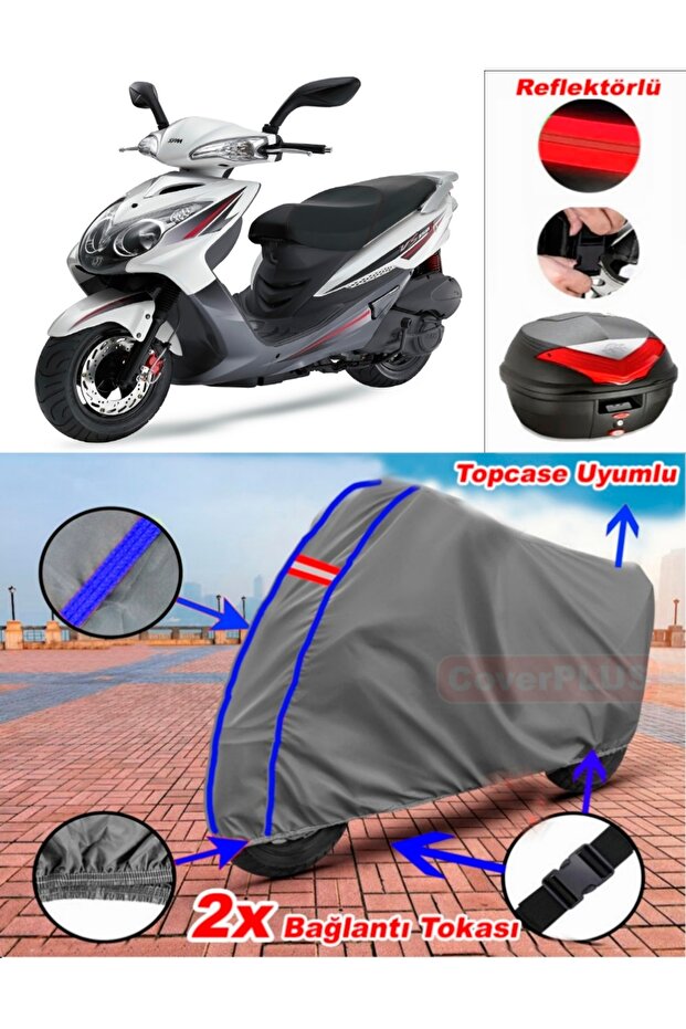 Blue Stitched Gray Sym Vs 150 Tarpaulin Topcase Rear Bag Compatible Motor Tarpaulin