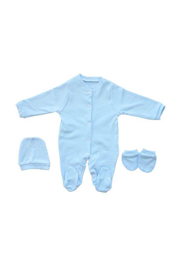 Plain Blue Beret Baby Jumpsuit with Gloves
