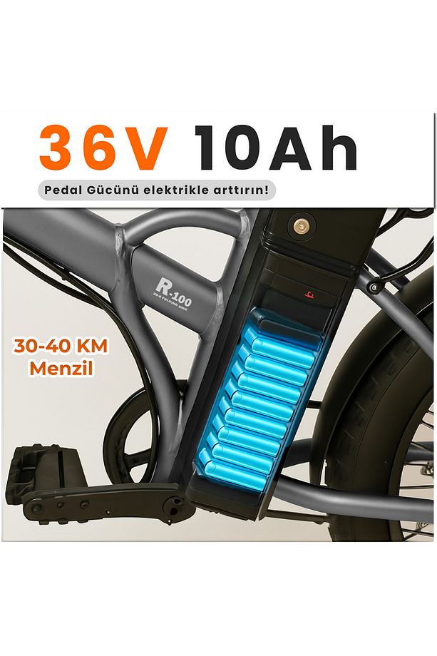 R-100 Elektrikli Katlanabilir Bisiklet 20 İnç Şehir Bisikleti - 7