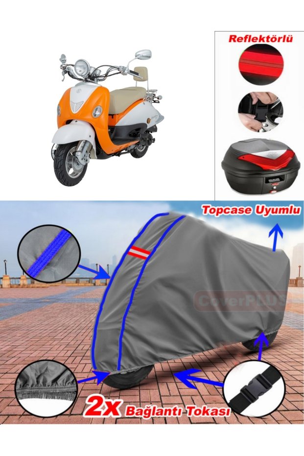 Blue Stitched Gray Mondial 50 Znu Ec Tarpaulin Topcase Rear Bag Compatible Motor Tarpaulin