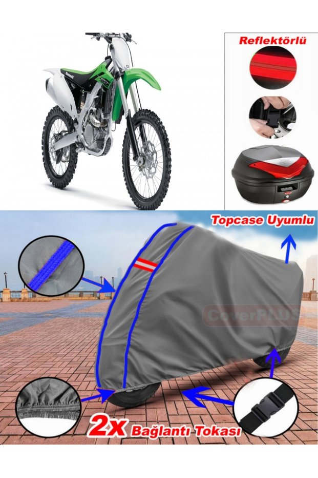 Blue Stitched Gray Kawasaki Kx 250F Tarpaulin Topcase Rear Bag Compatible Motor Tarpaulin