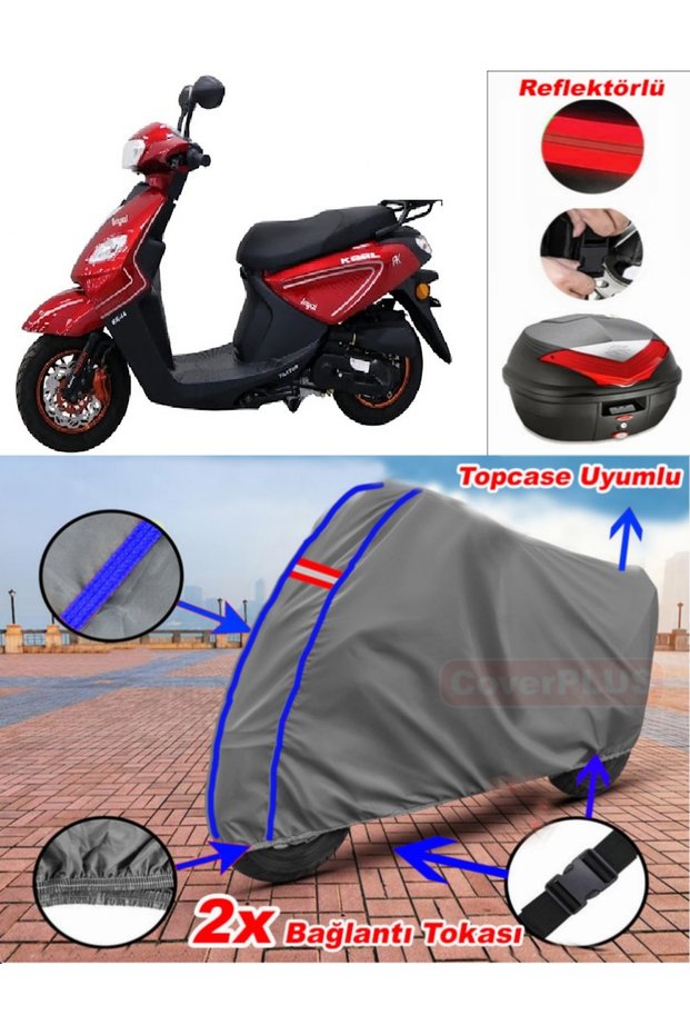 Blue Stitched Gray King Motor Kr-44 Pion 50 Tarpaulin Topcase Rear Bag Compatible Motor Tarpaulin
