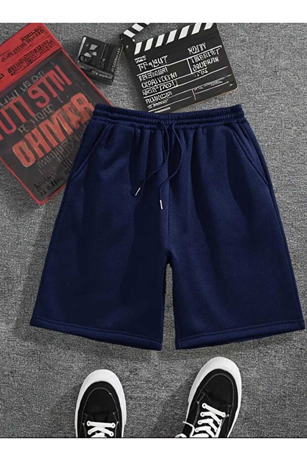 Men's Basic Plain Navy Blue Shorts - 1