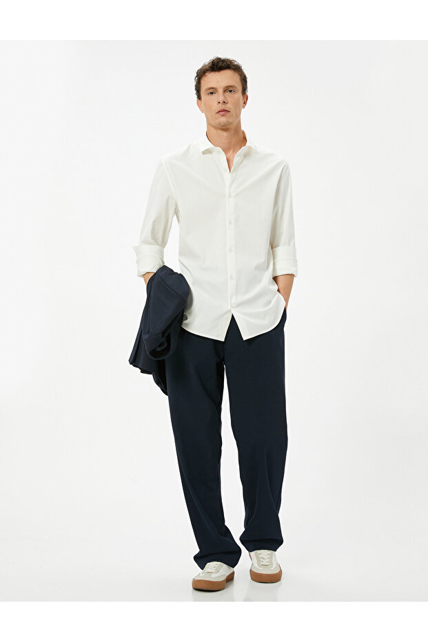 Basic Shirt Slim Fit Half Italian Collar Buttoned