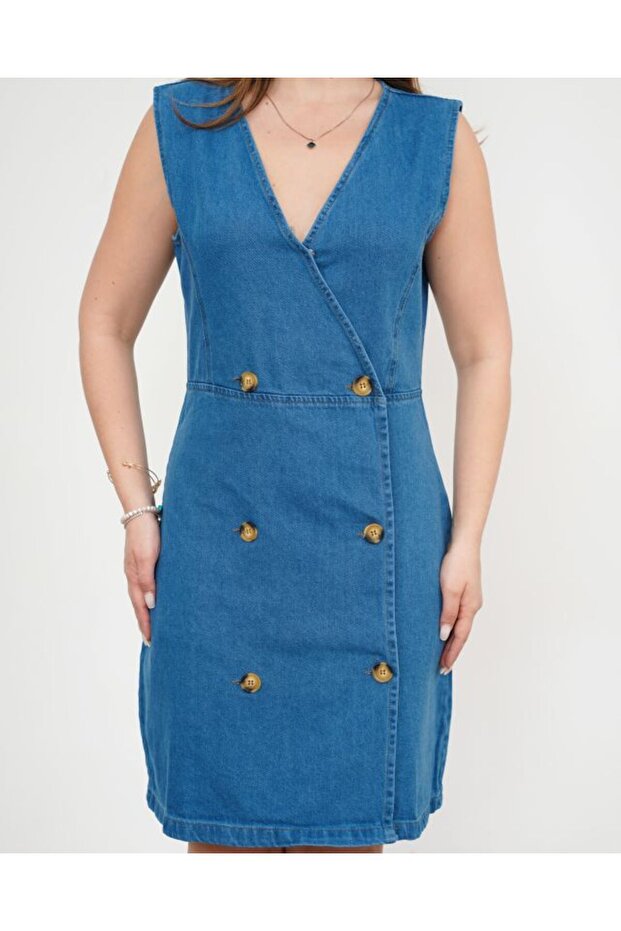 Denim Vest Button Detailed - 7