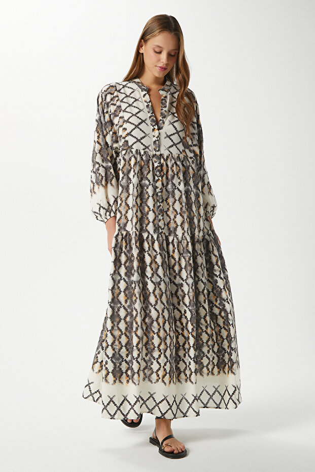 Modest Women's Soft Gray 100% Viscose Maxi Length Balloon Sleeve Long Summer Dress