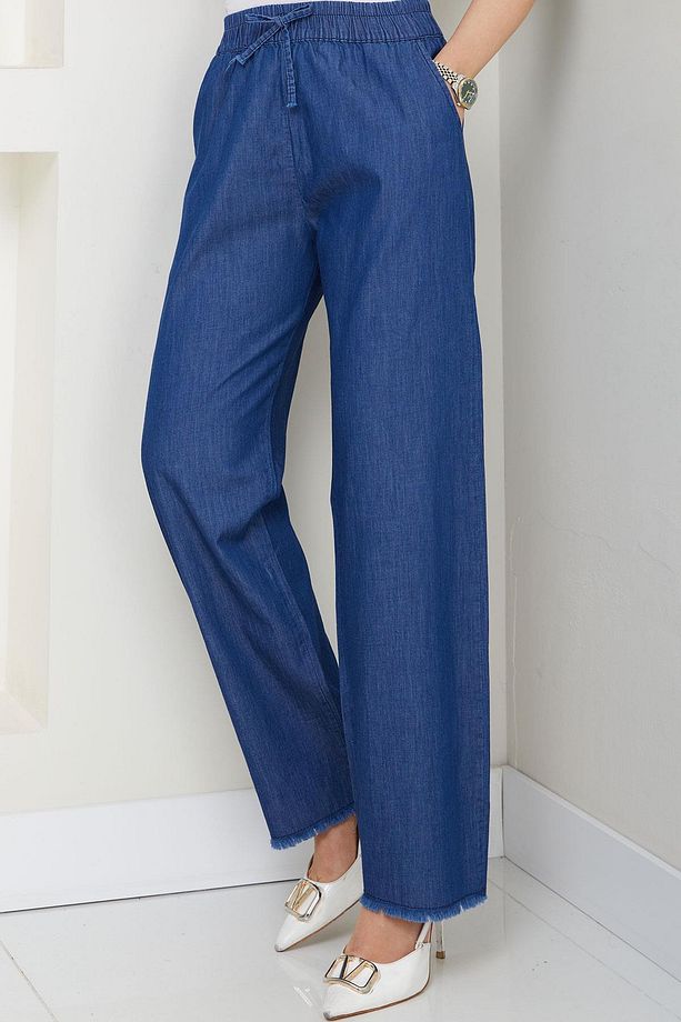 Beli Lastikli Kot Pantolon Koyu Mavi HM2726 - 4