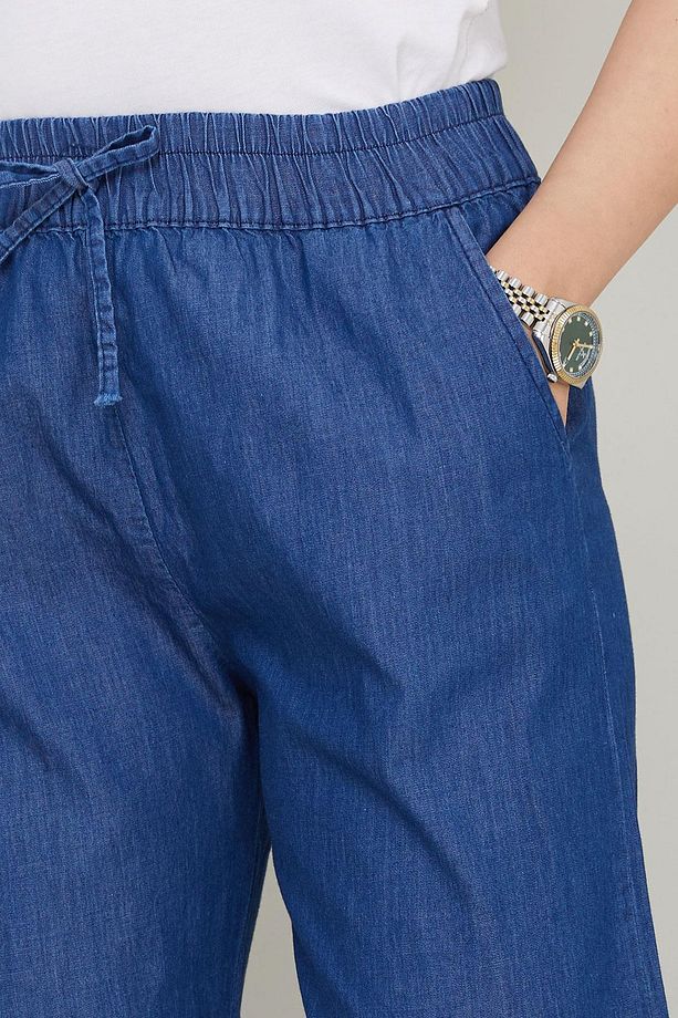 Beli Lastikli Kot Pantolon Koyu Mavi HM2726 - 3