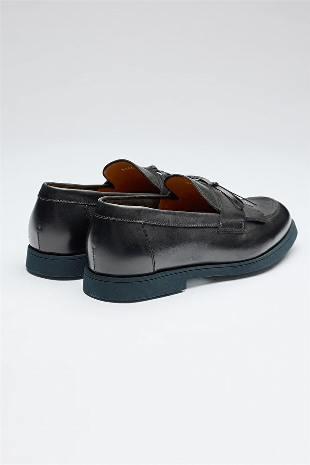 Lacivert Deri Loafer - 6