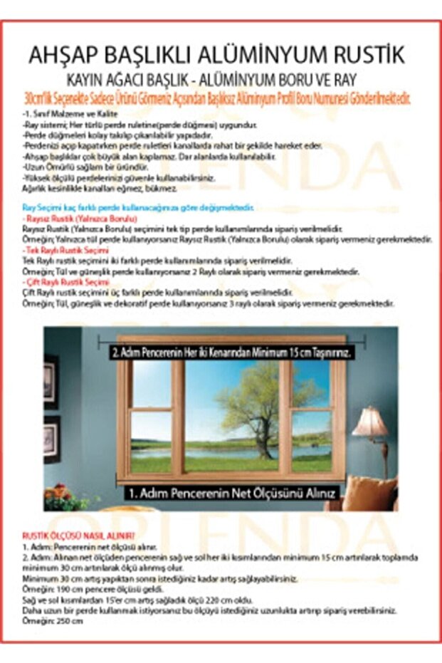 Ceviz Ahşap Rustik Perde Askısı - Raylı Rustik Borusu 275 cm. - 3