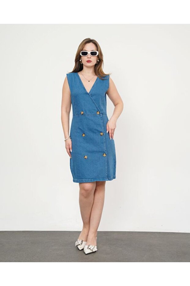 Denim Vest Button Detailed - 1