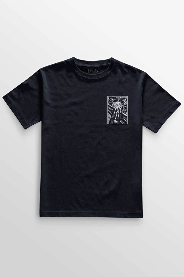 Unisex Navy Blue T-Shirt Scream Edward Munch Painting Horror Painter Front Printed T-Shirt