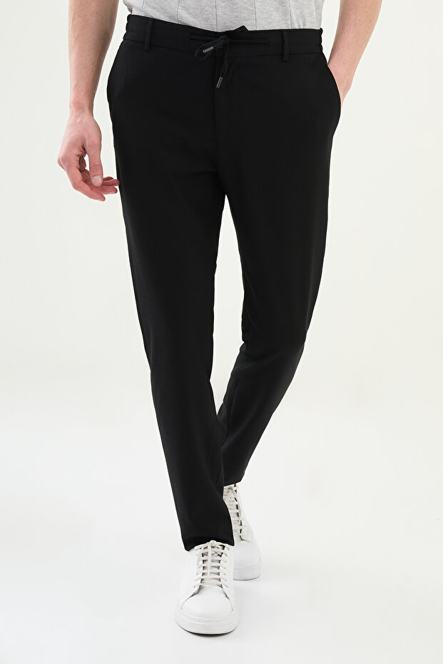 Gofreli Super Slim Fit Elastic Waist Drawstring Men's Trousers Black - 38301.25Y