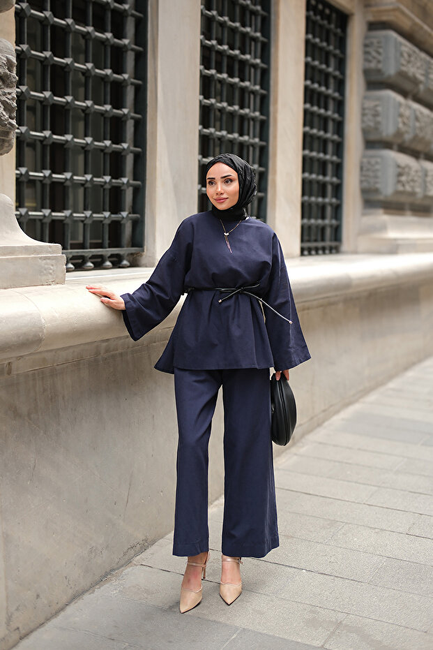 Women's Basic Linen Suit Navy Blue